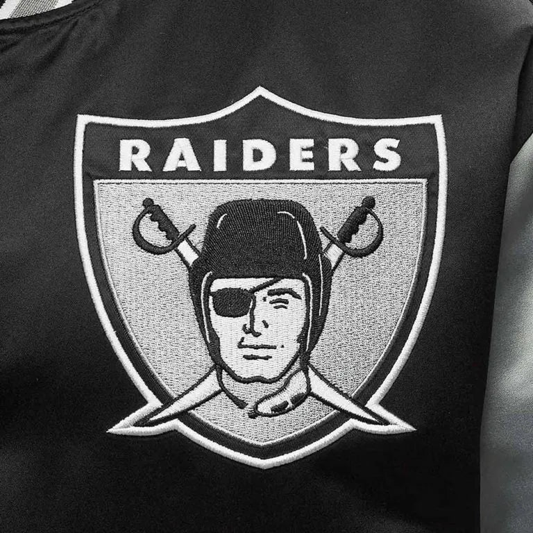 Los Angeles Raiders Heavyweight Full-Snap Varsity Black Satin Men's Bomber Jacket
