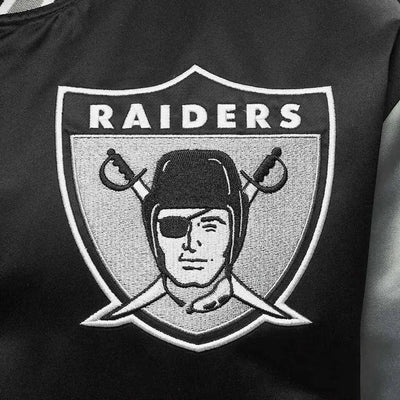 Los Angeles Raiders Heavyweight Full-Snap Varsity Black Satin Men's Bomber Jacket