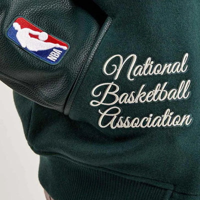 Boston Celtics Dark Green Wool & Genuine Leather Sleeves Men's Varsity Letterman Jacket