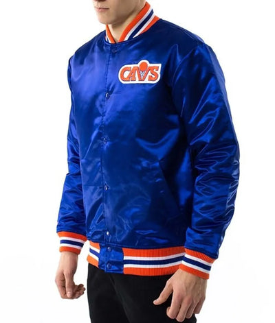 Cleveland Cavaliers Basketball Full-Snap Varsity Royal Blue Satin Men's Bomber Jacket