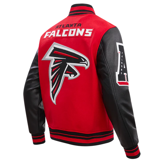 Atlanta Falcons Mashup Varsity Red Wool & Black Genuine Leather Sleeves Men's Jacket