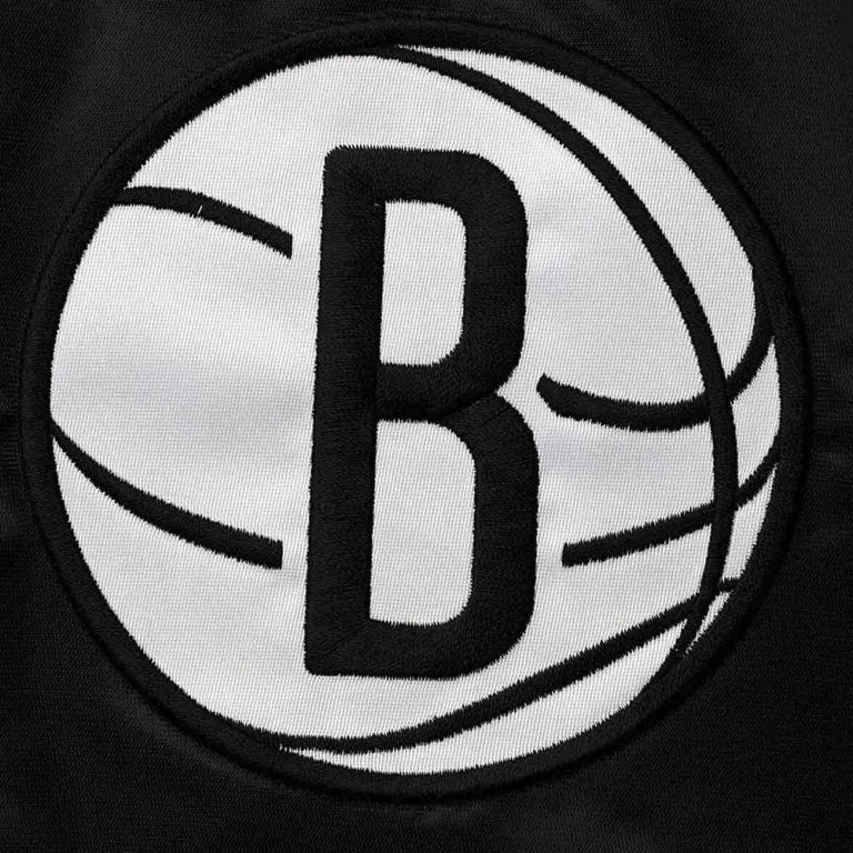 Brooklyn Nets The Enforcer Full-Snap Varsity Black/Gray Satin Men's Bomber Jacket