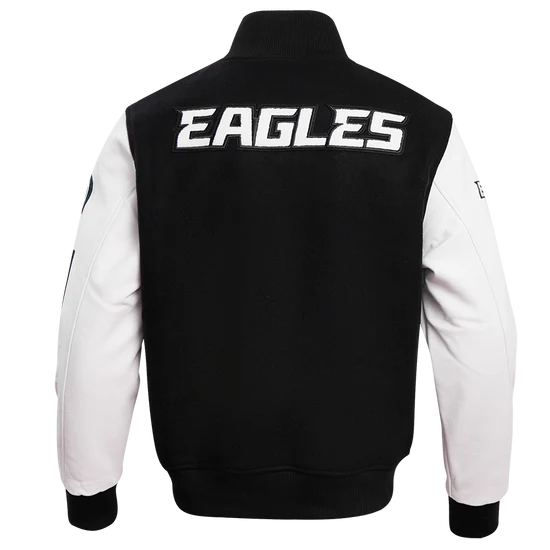 Philadelphia Eagles Mash Up Retro Classic Black Wool & White Genuine Leather Sleeves Men's Varsity Letterman Jacket