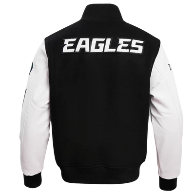 Philadelphia Eagles Mash Up Retro Classic Black Wool & White Genuine Leather Sleeves Men's Varsity Letterman Jacket