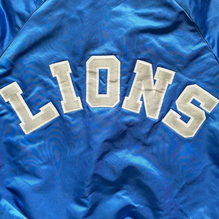 80’s Detroit Lions Full-Snap Varsity Blue Satin Men's Bomber Jacket