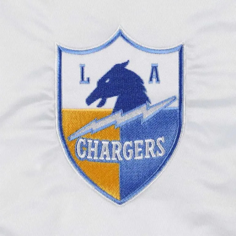 Los Angeles Chargers Full-Snap Varsity White Satin Men's Bomber Jacket