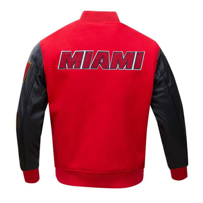 Miami Heat Mashup Logo Varsity Red Wool & Black Genuine Leather Sleeves Men's Jacket