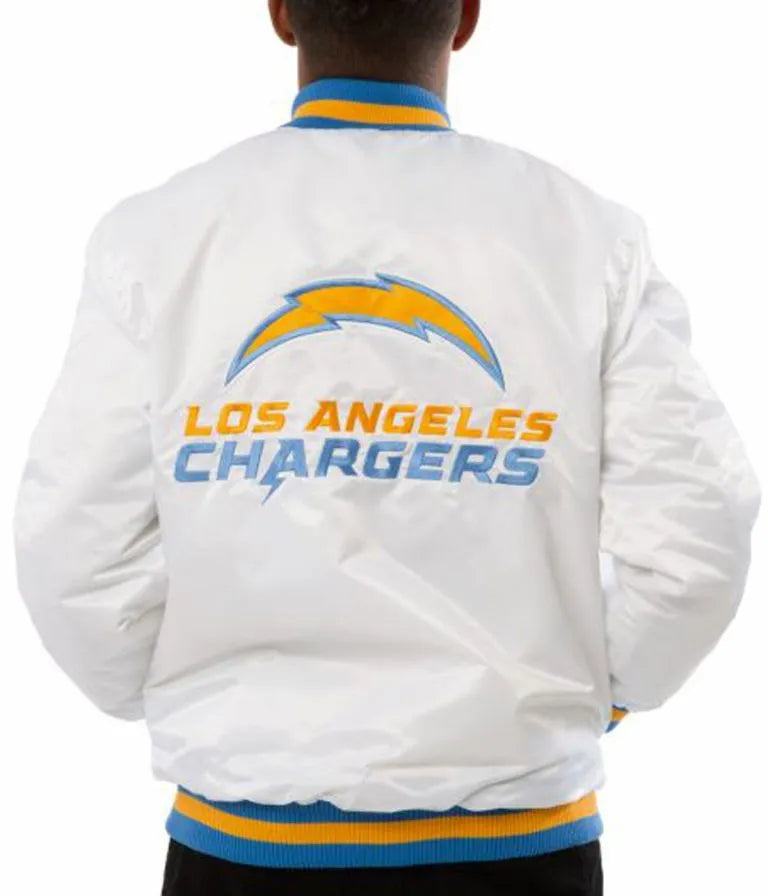 Los Angeles Chargers Full-Snap Varsity White Satin Men's Bomber Jacket