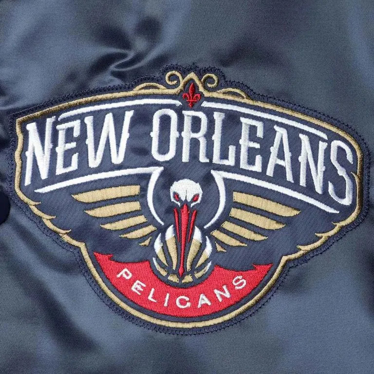 New Orleans Pelicans Diamond Classic Full-Snap Varsity Navy Blue Satin Men's Bomber Jacket