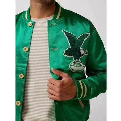1938 Philadelphia Eagles Full-Snap Varsity Green Satin Men's Bomber Jacket