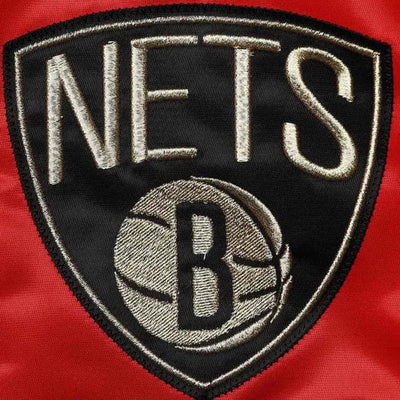 Brooklyn Nets 75th Anniversary Black History Month Full-Snap Varsity Color-Block Satin Men's Bomber Jacket