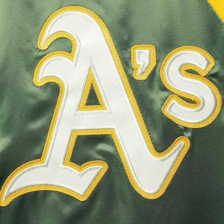 Oakland Athletics Lead Off Full-Snap Varsity Green/Yellow Satin Men's Jacket