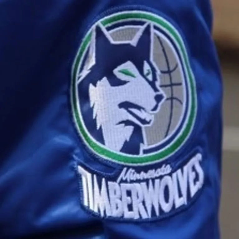 Minnesota Timberwolves All Star Weekend Full-Snap Varsity Blue Satin Men's Bomber Jacket