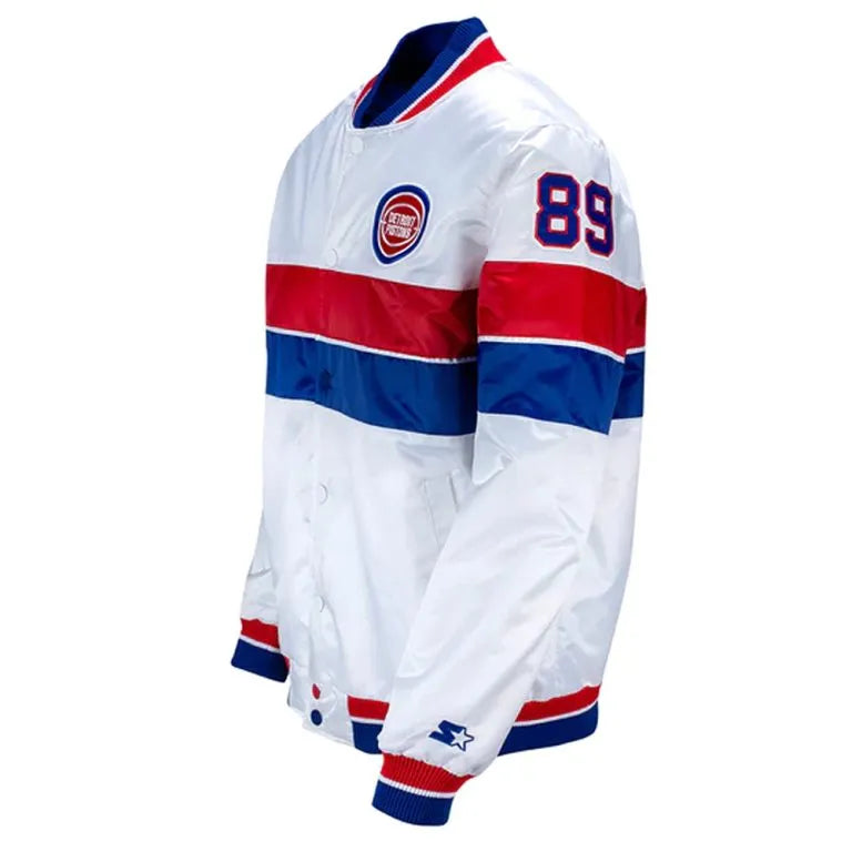Detroit Pistons 35th Anniversary Full-Snap Varsity White Satin Men's Bomber Jacket