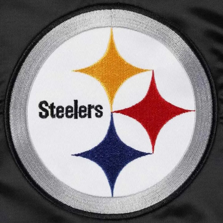 Pittsburgh Steelers Midfield Full-Snap Varsity Black Satin Men's Bomber Jacket