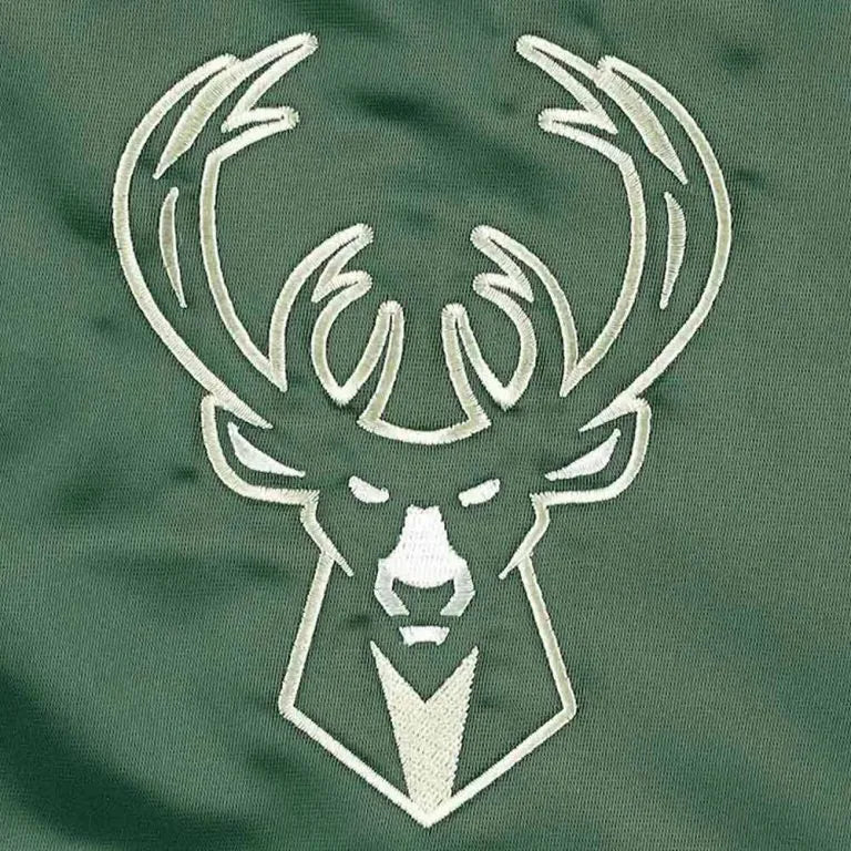 Milwaukee Bucks Pick & Roll Full-Snap Varsity Green Satin Men's Bomber Jacket
