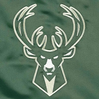 Milwaukee Bucks Pick & Roll Full-Snap Varsity Green Satin Men's Bomber Jacket