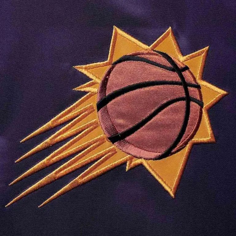 Phoenix Suns The Enforcer Full-Snap Varsity Black and Purple Satin Men's Bomber Jacket