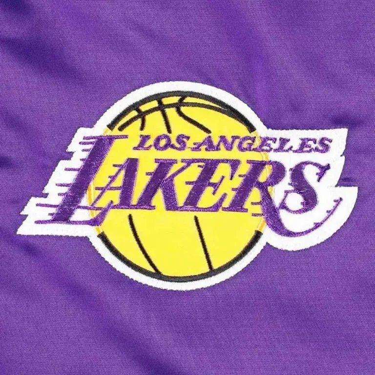 Los Angeles Lakers Pick & Roll Full-Snap Varsity Purple Satin Men's Bomber Jacket