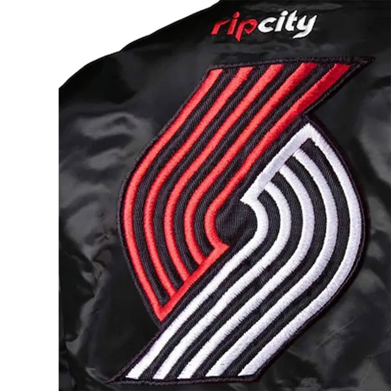Portland Trail Blazers Fast Break Full-Snap Varsity Red and Black Satin Men's Bomber Jacket