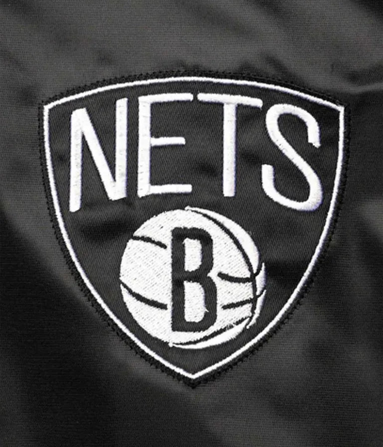 Brooklyn Nets Reliever Raglan Full-Snap Varsity Tri Color Satin Men's Bomber Jacket