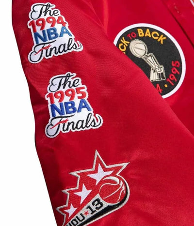 Houston Rockets Champ City Full-Snap Varsity Red Satin Men's Bomber Jacket