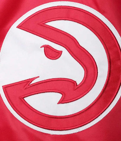 Atlanta Hawks Reliever Raglan Full-Snap Varsity Red and Black Satin Men's Bomber Jacket