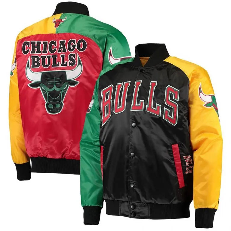 Chicago Bulls Ty Mopkins Full-Snap Varsity Red and Black Satin Men's Bomber Jacket