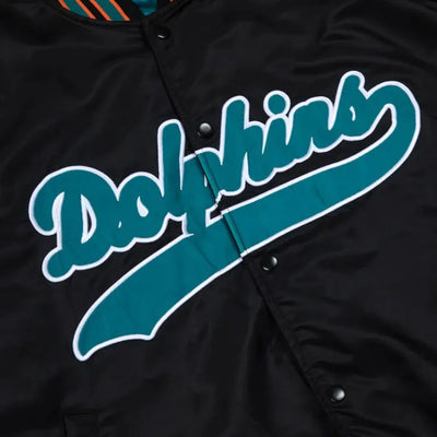 Miami Dolphins Full-Snap Varsity Black Satin Men's Bomber Jacket