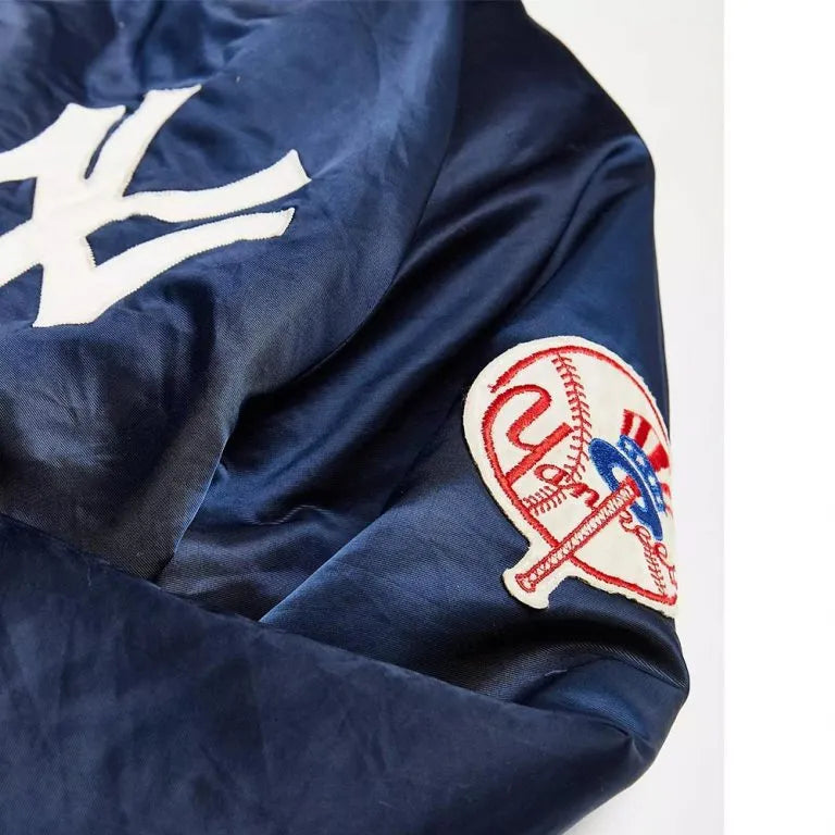 90s New York Yankees Blue Satin Bomber Men's Jacket
