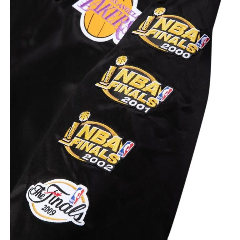 Los Angeles Lakers Champ City Full-Snap Varsity Black Satin Men's Bomber Jacket