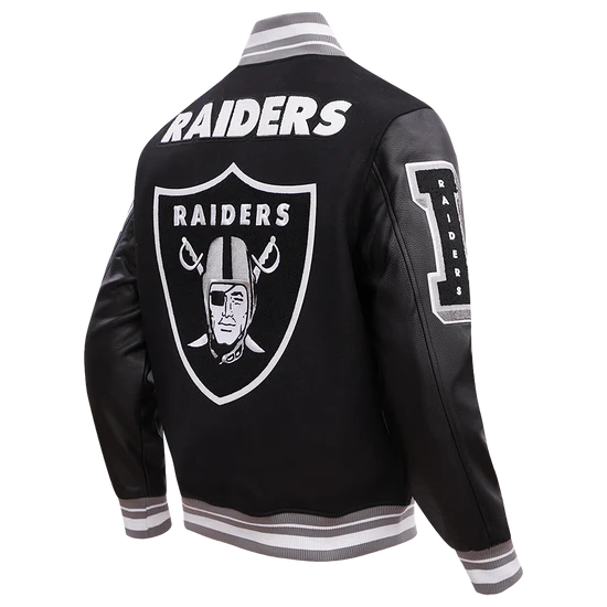 Los Vegas Raiders Mashup Black Wool and Genuine Leather Sleeves Men's Varsity Letterman Jacket