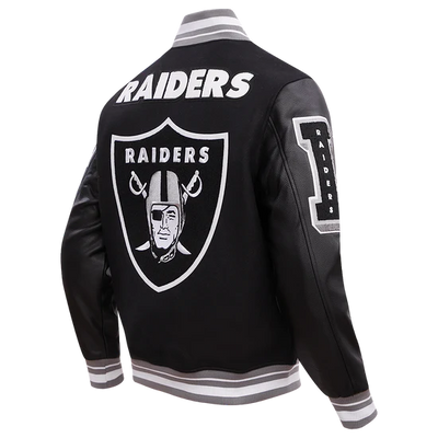 Los Vegas Raiders Mashup Black Wool and Genuine Leather Sleeves Men's Varsity Letterman Jacket