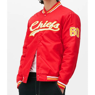 Kansas City Chiefs 60 Full-Snap Varsity Red Satin Men's Bomber Jacket