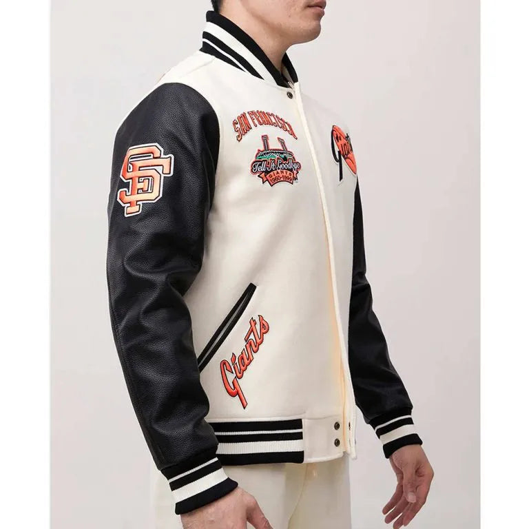 San Francisco Giants Off-White Wool & Black Leather Sleeves Varsity Men's Jacket