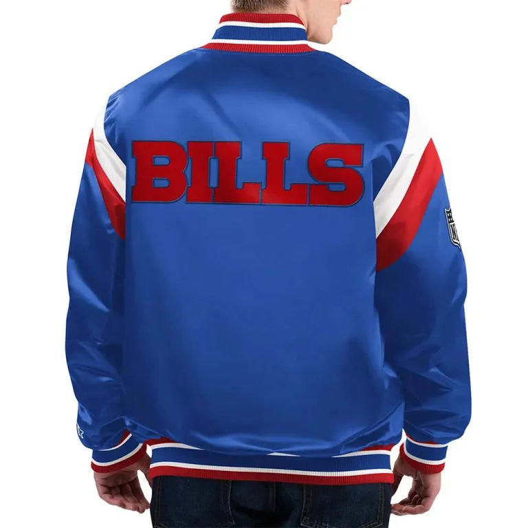Buffalo Bills Shutout Throwback Full-Snap Varsity Blue Satin Men's Bomber Jacket