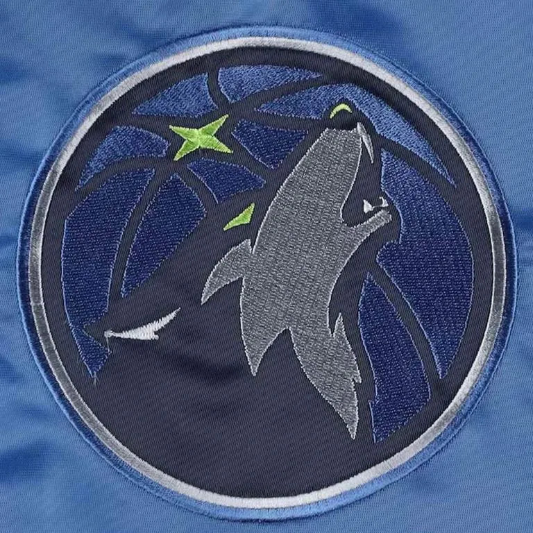 Minnesota Timberwolves Force Play Full-Snap Varsity Blue Satin Men's Bomber Jacket