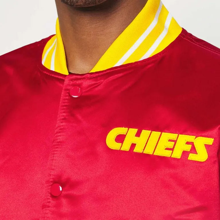 Kansas City Chiefs Full-Snap Varsity Red Satin Men's Bomber Jacket