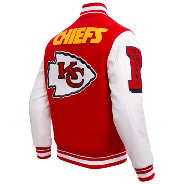 Kansas City Chiefs Mashup Rib Red Wool and White Genuine Leather Sleeves Men's Varsity Letterman Jacket