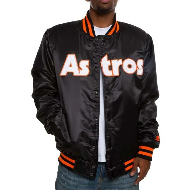 Houston Astros Black Label Full-Snap Varsity Black Satin Men's Jacket
