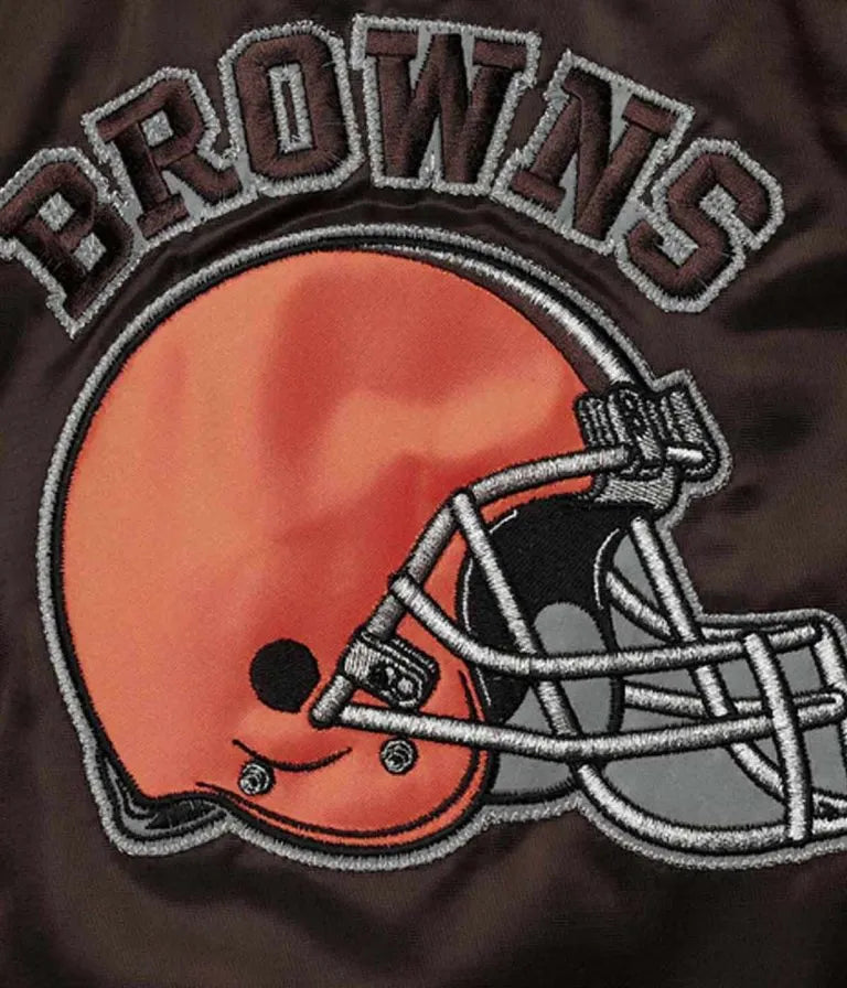 Cleveland Browns Locker Room Throwback Varsity Brown/Orange Satin Men's Bomber Jacket