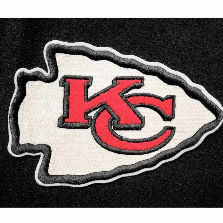 Kansas City Chiefs Black Wool and White Genuine Leather Sleeves Men's Varsity Letterman Jacket