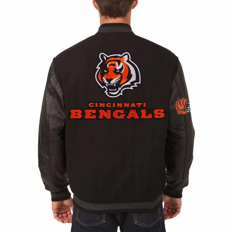 Cincinnati Bengals Super Bowl LVI Black Wool & Genuine Leather Sleeves Men's Varsity Jacket