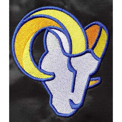 Los Angeles Rams Locker Room Full-Snap Varsity Black Satin Men's Bomber Jacket