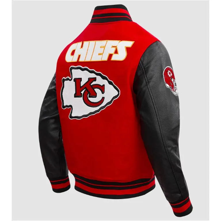 Kansas City Chiefs Red Wool and Black Genuine Leather Sleeves Men's Varsity Letterman Jacket