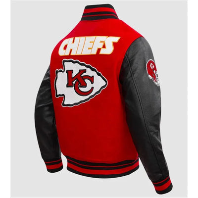 Kansas City Chiefs Red Wool and Black Genuine Leather Sleeves Men's Varsity Letterman Jacket