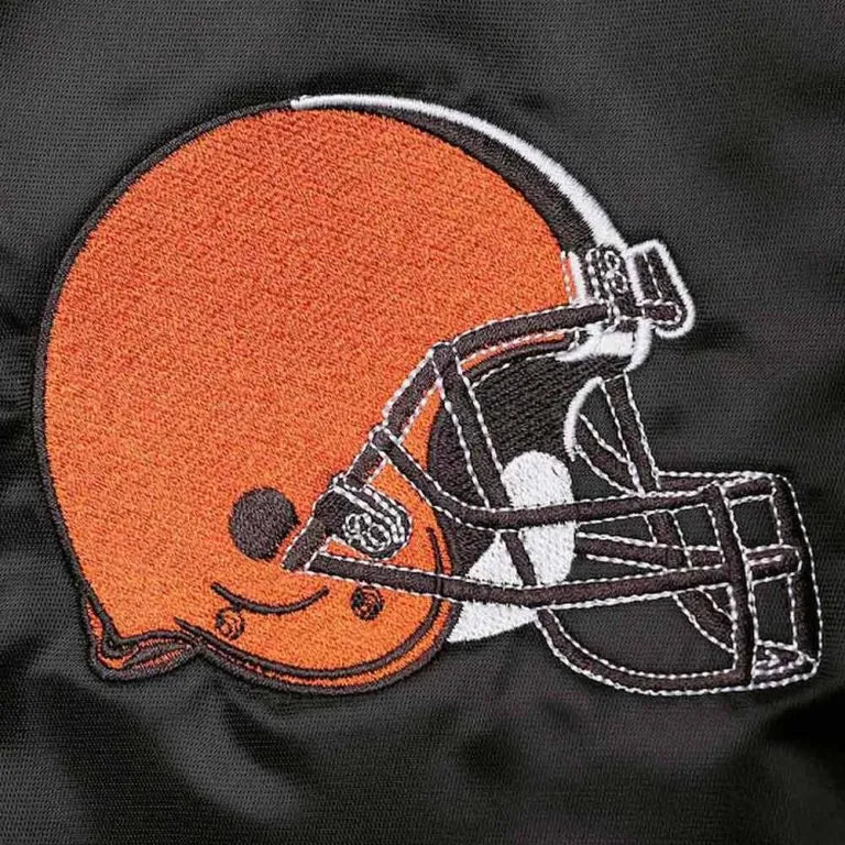 Cleveland Browns Full-Snap Varsity Black Satin Men's Bomber Jacket