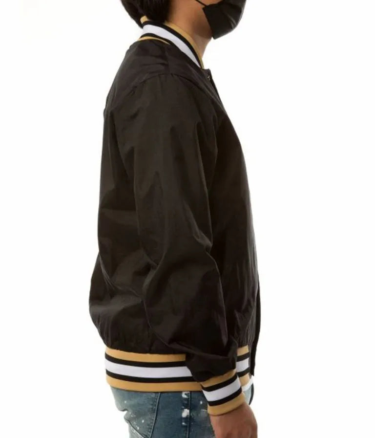 New Orleans Saints Full-Snap Varsity Black Satin Men's Bomber Jacket