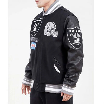 Los Vegas Raiders Black Wool and Genuine Leather Sleeves Men's Varsity Letterman Jacket