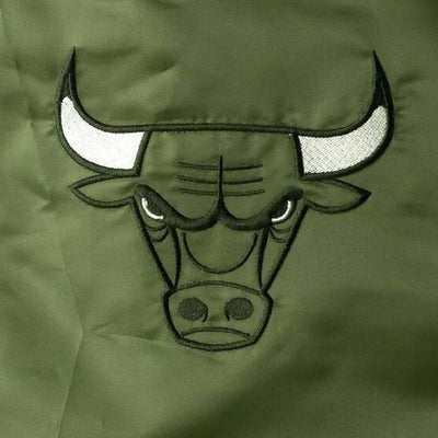 Chicago Bulls Forest Full-Snap Varsity Green Satin Men's Bomber Jacket